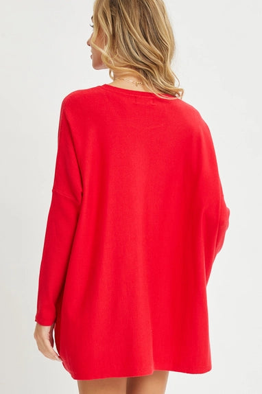 Oversize Round Neck Sweater Red