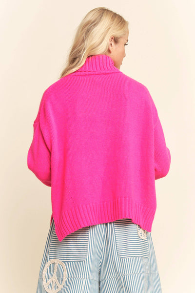 Cozy Oversized Turtleneck Sweater Pink