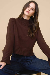 Malia Mock Neck Cropped Sweater Brown
