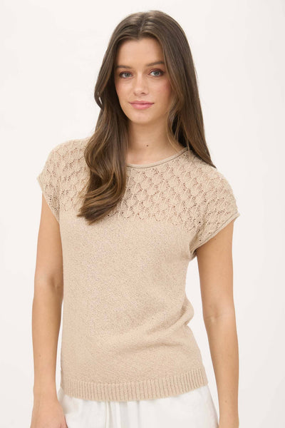 Eyelet Yoke Sweater Khaki
