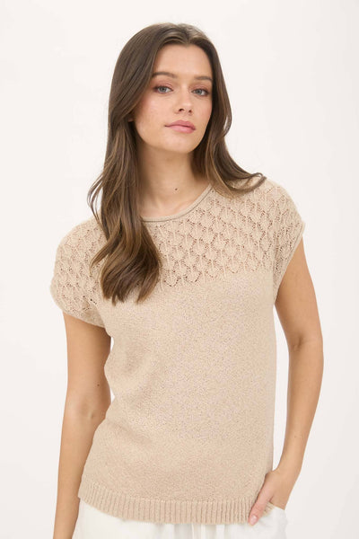 Eyelet Yoke Sweater Khaki