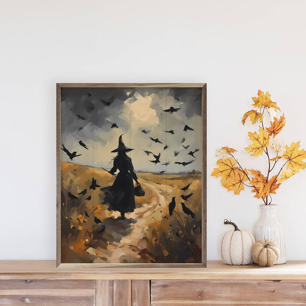 Witch On Path Sign 8x10