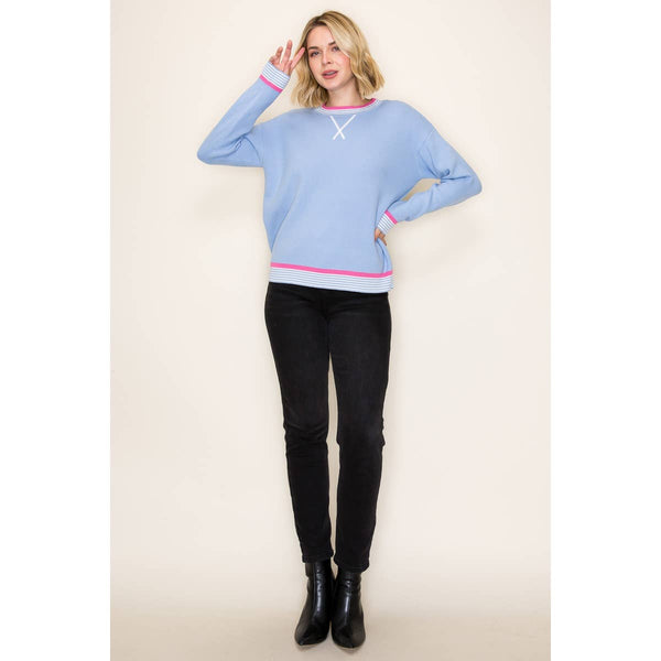 Varsity Trimmed Sweater – Light Blue