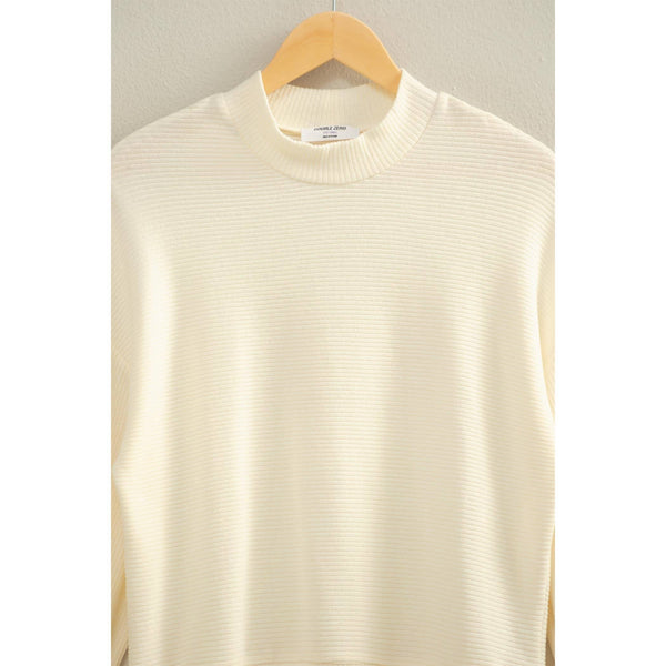 Ribbed Balloon Sleeve Top Cream