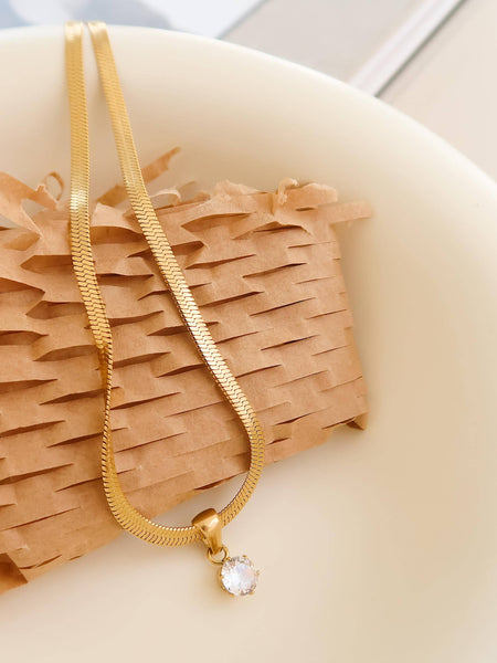 Blanc 18K Gold CZ Snake Chain Necklace