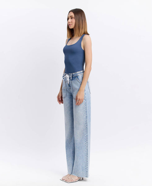 Flying Monkey High Rise Drawstring Wide Leg Jeans