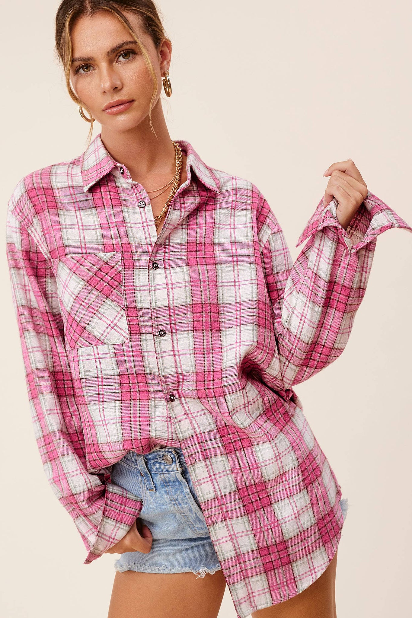 Soft Plaid Shirt Candy Pink