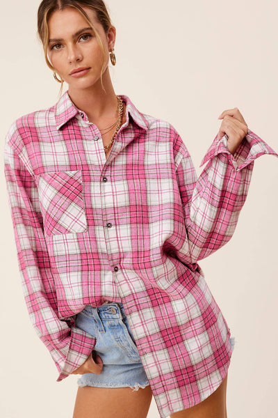 Soft Plaid Shirt Candy Pink