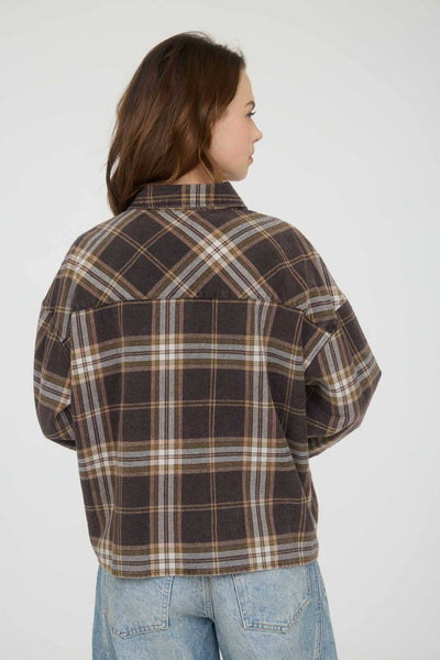 Plaid Boxy Button Down Black