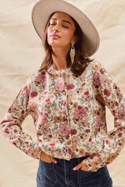 Floral Print Cardigan Sweater