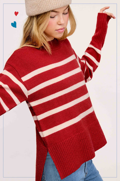 Striped Mock Neck Sweater Candy Cane