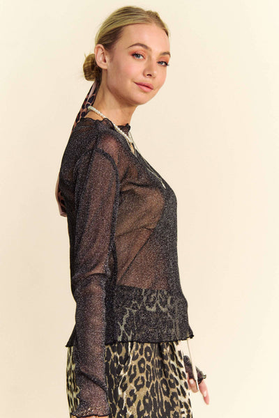 Sparkly Black Mesh Long Sleeve Top