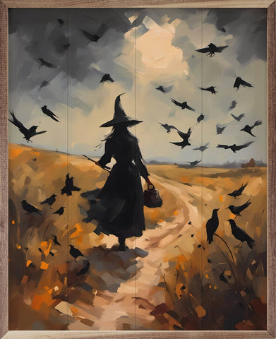 Witch On Path Sign 8x10