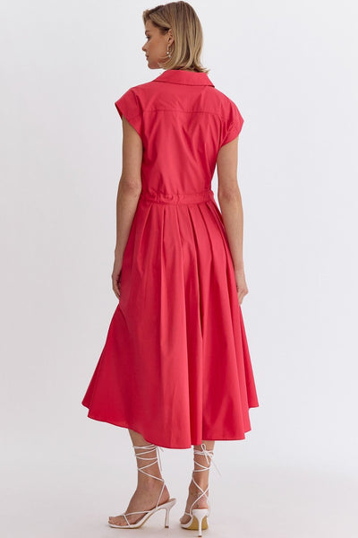 Donna Button Midi Dress Rose Red