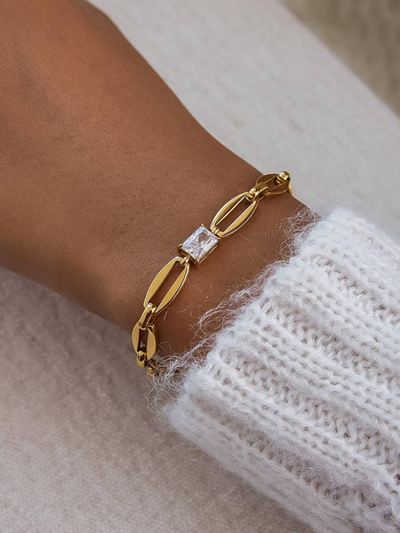 Melrose Gold Link Chain CZ Bracelet