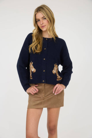 Navy Western Knit Cardigan