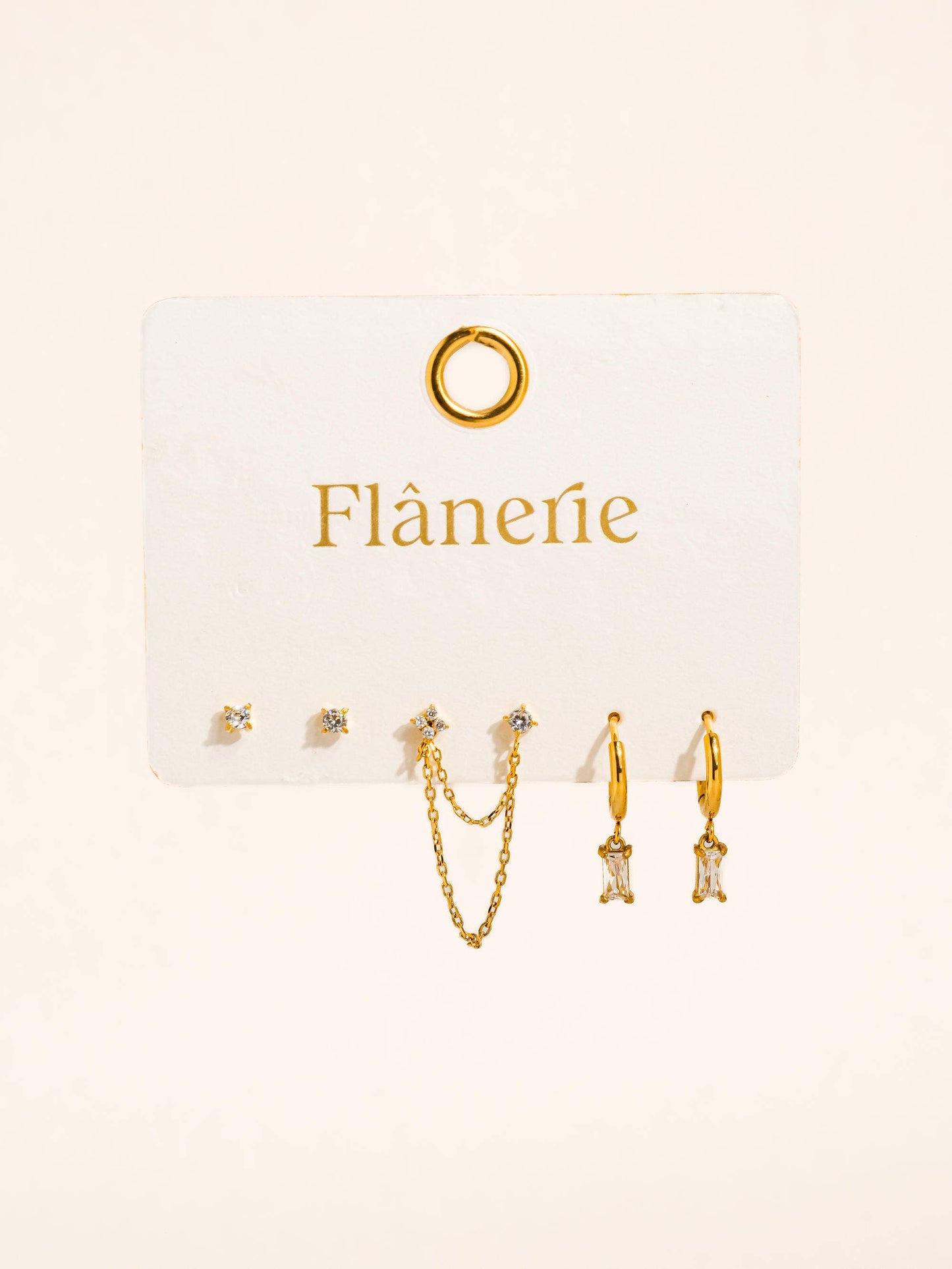 Roussa CZ Gold Earrings Set