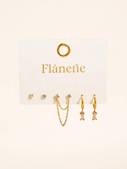 Roussa CZ Gold Earrings Set