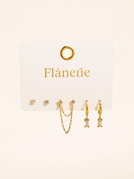 Roussa CZ Gold Earrings Set