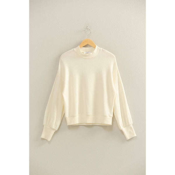 Ribbed Balloon Sleeve Top Cream
