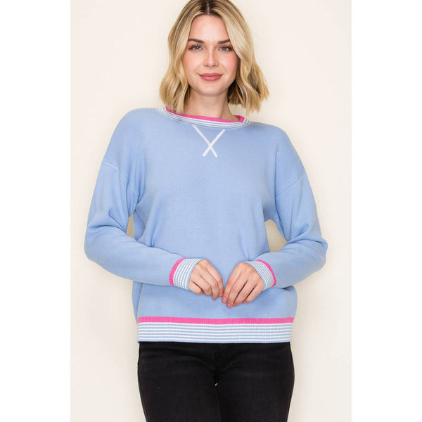 Varsity Trimmed Sweater – Light Blue