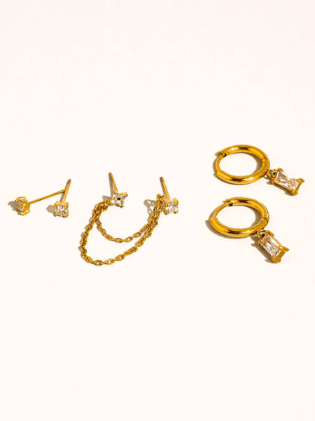 Roussa CZ Gold Earrings Set