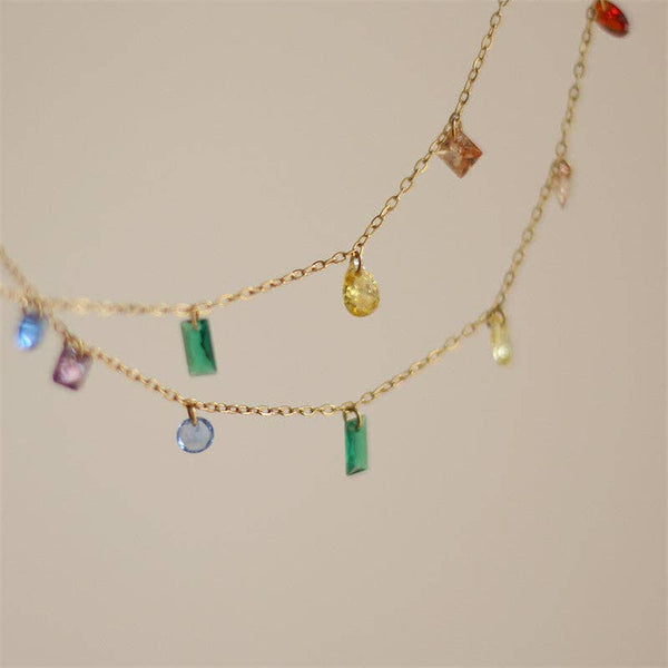 Rainbow Gemstone Charm Necklace