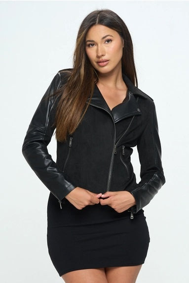 Faux Suede Leather Moto Jacket