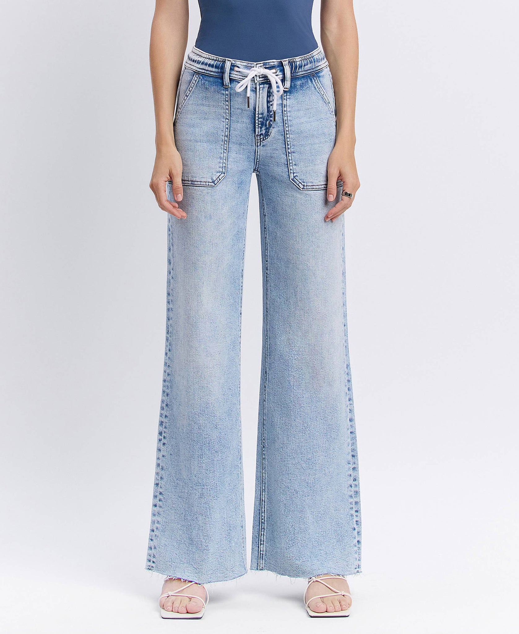 Flying Monkey High Rise Drawstring Wide Leg Jeans