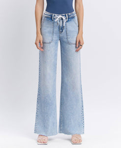 Flying Monkey High Rise Drawstring Wide Leg Jeans