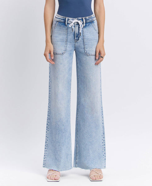 Flying Monkey High Rise Drawstring Wide Leg Jeans
