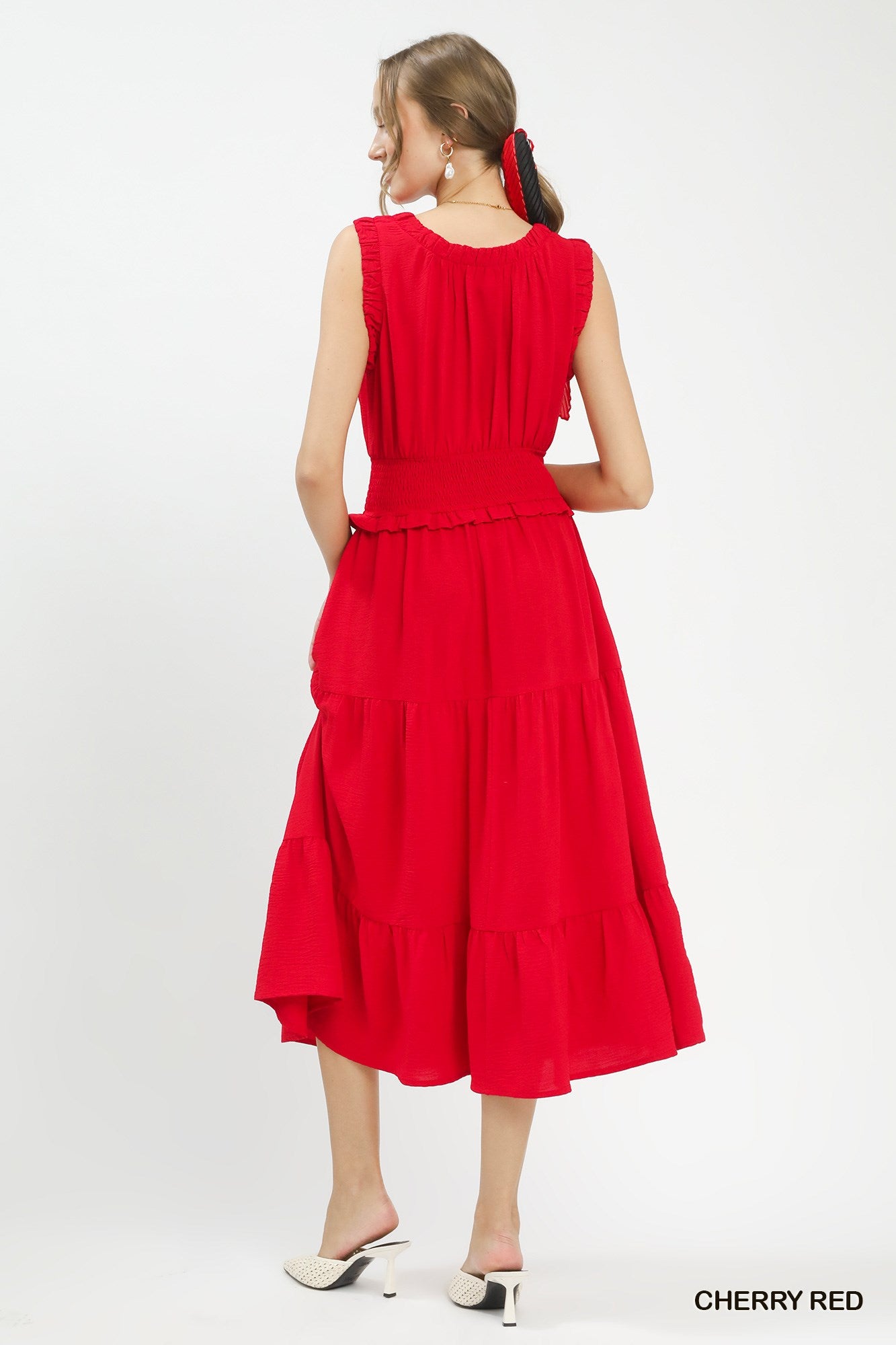 Smocked Waist Tiered Midi Dress for Women with Flowy Tiered Skirt and Elegant Boutique Style
