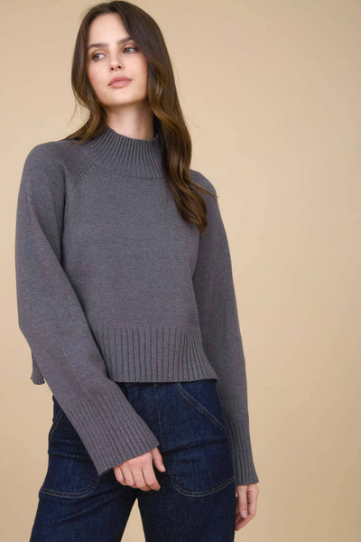 Malia Mock Neck Cropped Sweater Charcoal