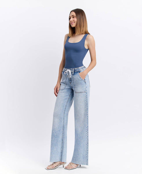 Flying Monkey High Rise Drawstring Wide Leg Jeans