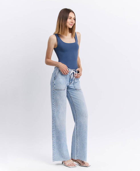 Flying Monkey High Rise Drawstring Wide Leg Jeans