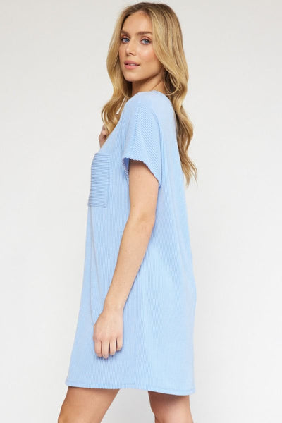 Ribbed Short Sleeve Mini Dress Blue