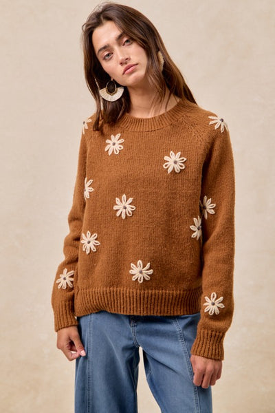 Floral Embroidered Sweater Mocha