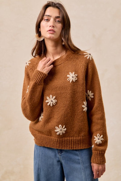 Floral Embroidered Sweater Mocha