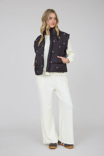 Black Polka Dot Bow Puffer Vest