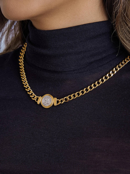 Parisse 18K Gold Non-Tarnish Coin Pendant Necklace