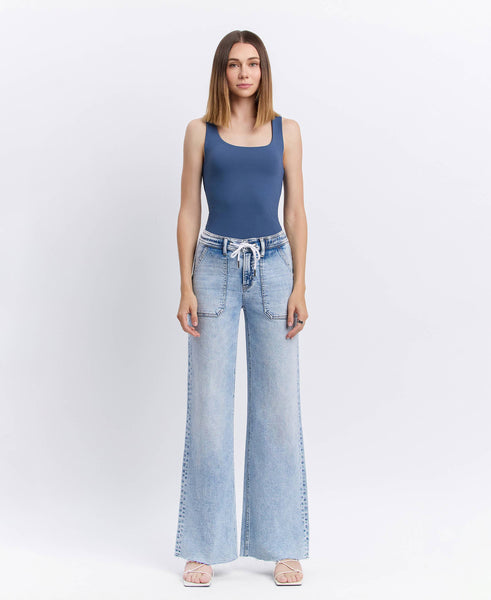 Flying Monkey High Rise Drawstring Wide Leg Jeans