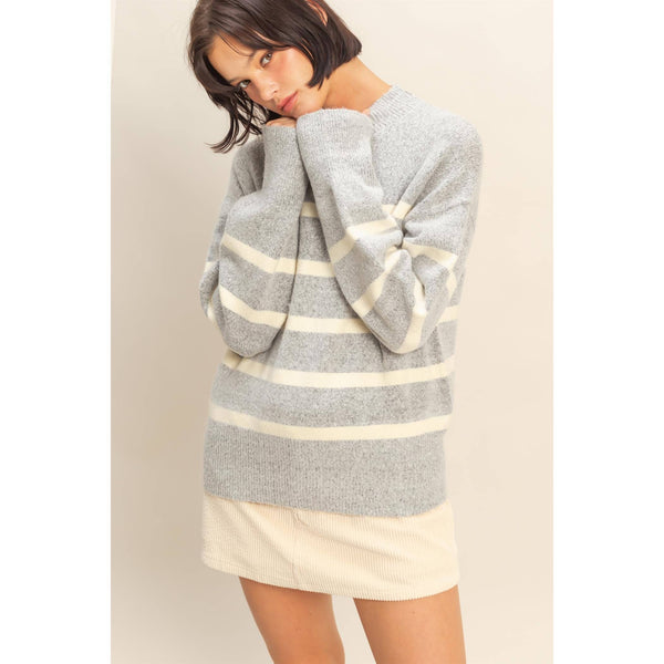 Dream State Striped Sweater Heather Gray