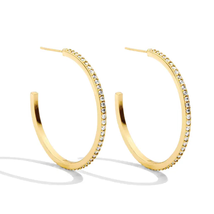 Large Pave Hoops Gold