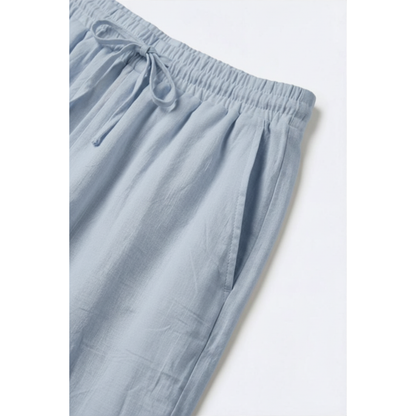 Elevé Light Blue Crinkled Wide-Leg Pants