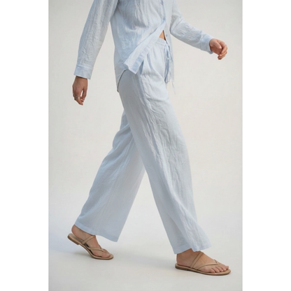 Elevé Light Blue Crinkled Wide-Leg Pants