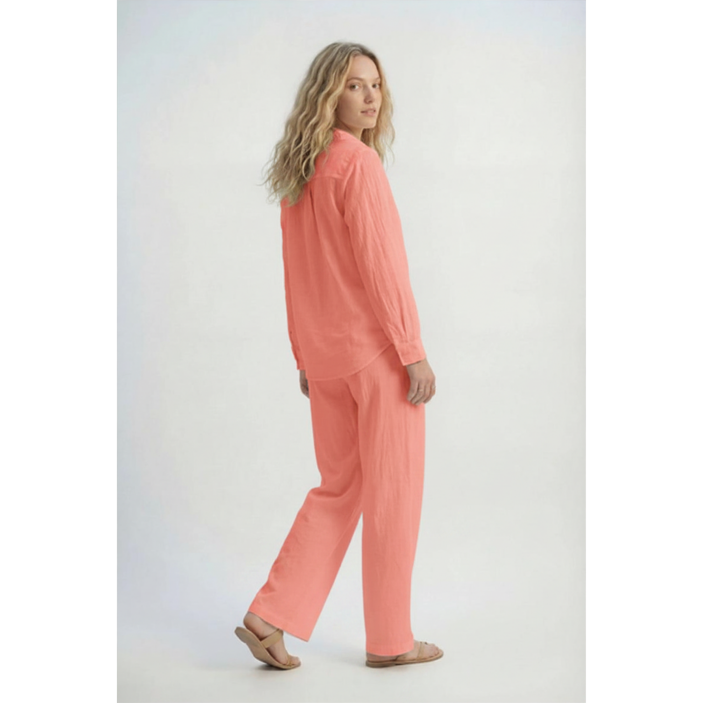 Elevé Light Coral Crinkled Shirt