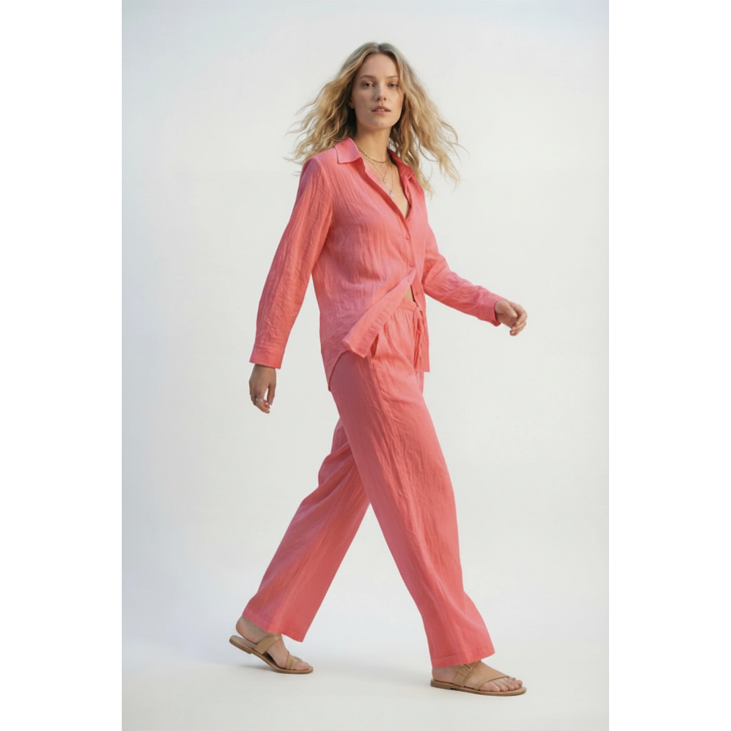 Elevé Light Coral Crinkled Shirt