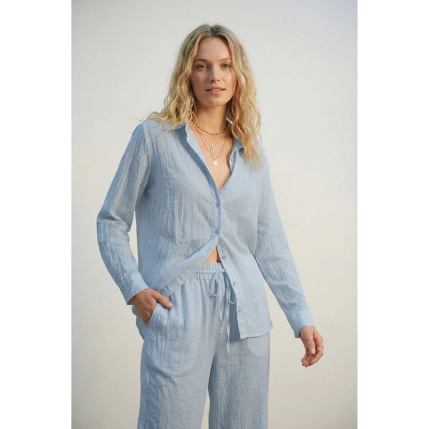 Elevé Light Blue Crinkled Shirt