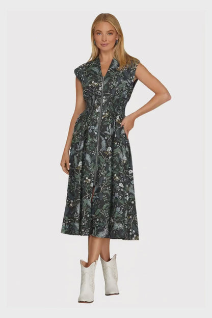 Dark Botanical Floral Midi Dress