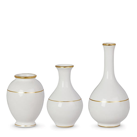 8 Gold Accent White Vases